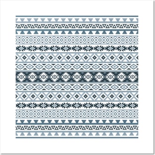 Aztec Stylized Pattern Gray-Blues & White Posters and Art